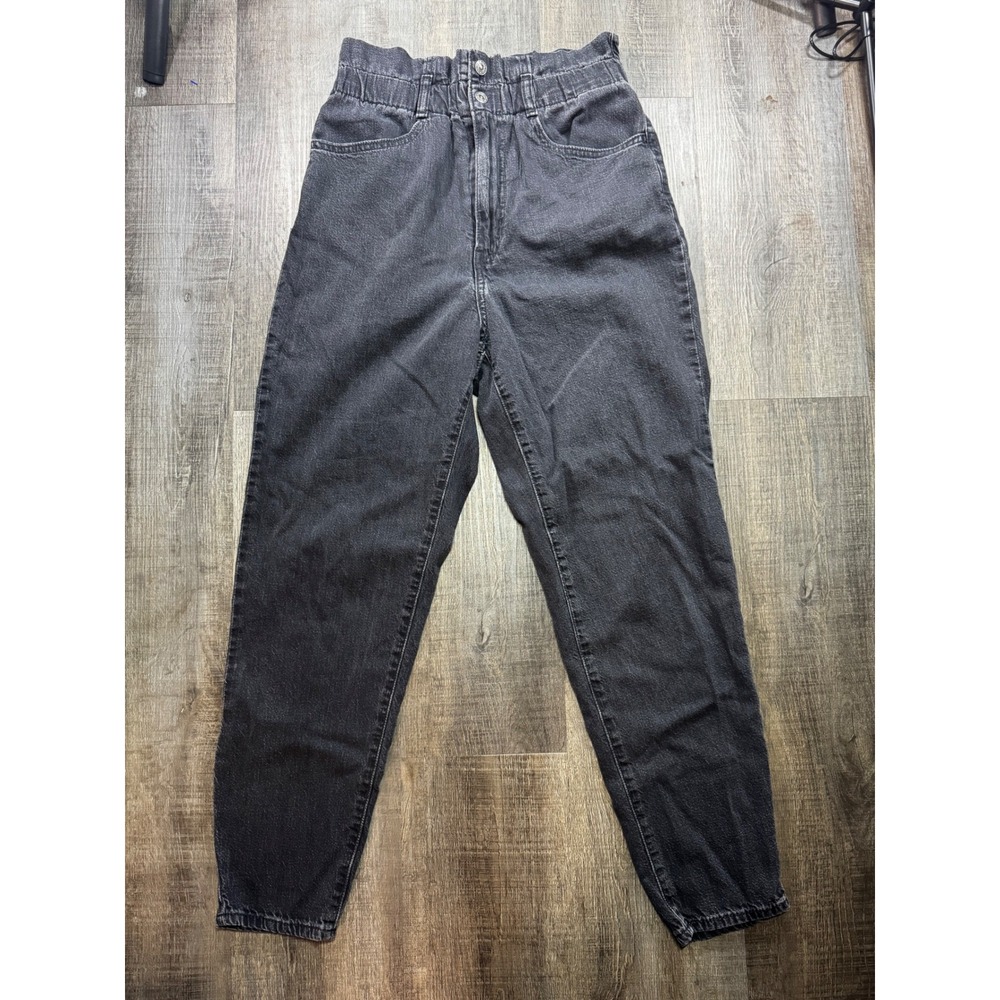 Levis Paperbag Waist Mom Jeans Washed Black High Rise Tapered Leg Size 27